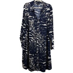 INC Plus Size 3X Midi Shirt Dress Blue Abstract Zebra Animal Print Long Sleeve